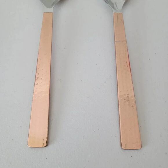 Handcrafted Copper & Stainless Steel Serving Spoon and Fork Set of 2 Indian - Picture 3 of 7